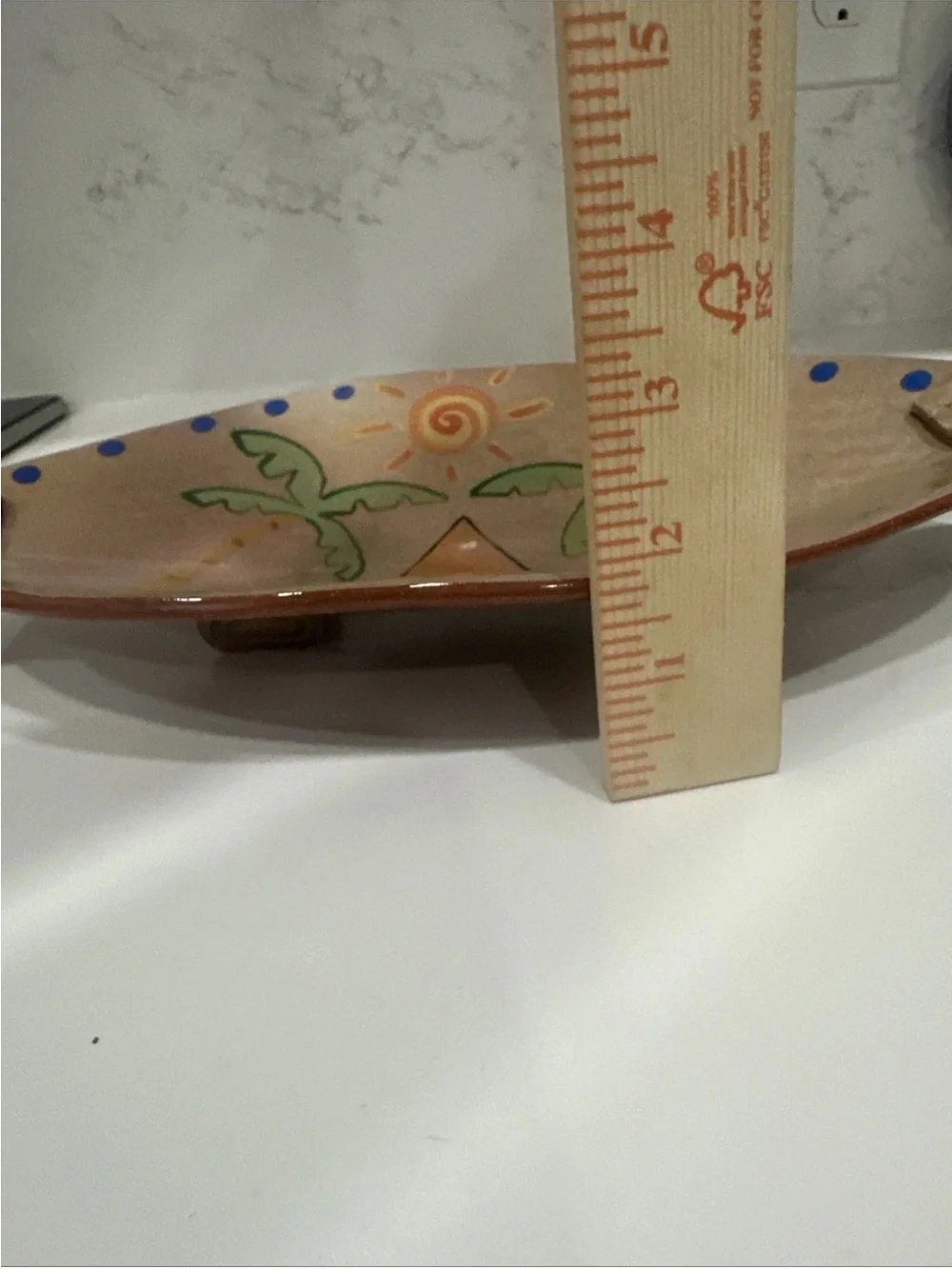 Hand Painted Oblong Pottery Dish Sun Palm Trees Cats Folk Art